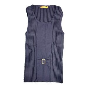 Belldini Blue Stretch Ribbed Sleeveless Large Top With Rhinestone Buckle